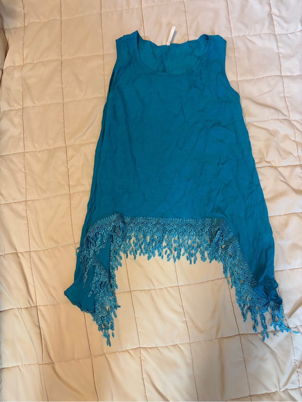 Turquoise Fringe Hem Sleeveless Tunic